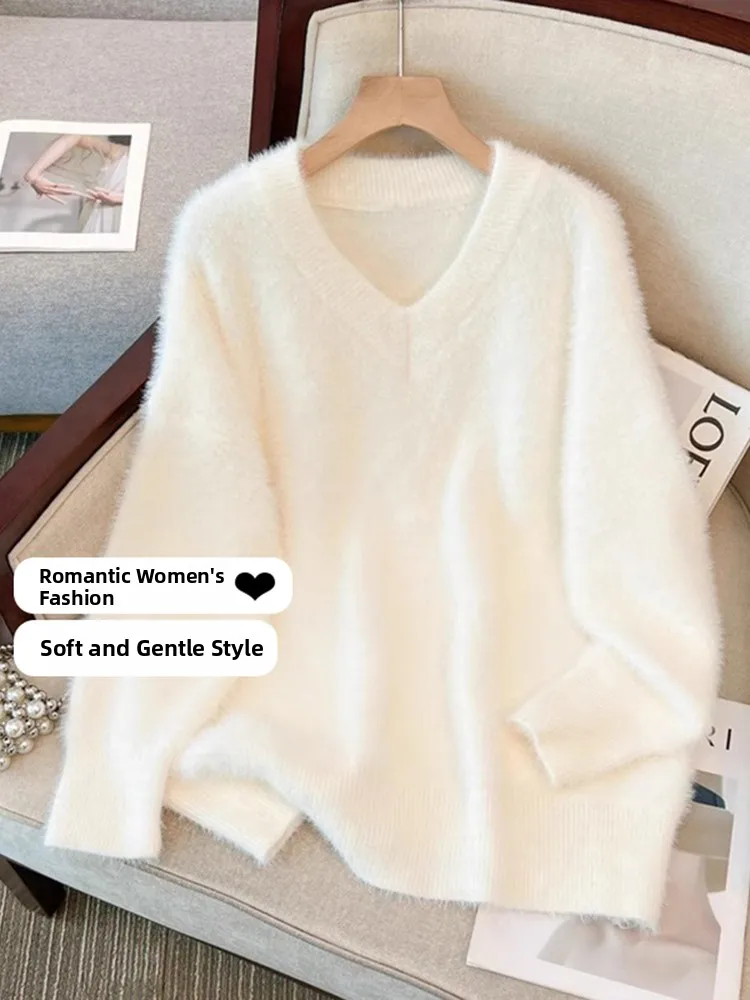 Soft Cozy V-Neck Knitwear Mink Velvet Loose Women's Spring Large Size Slimming Lazy Top Warm Thermal Long Sleeve Regular Fit
Soft Cozy V-Neck Knitwear Mink Velvet Loose Women's Spring Large Size Slimming Lazy Top Warm Thermal Long Sleeve Regular Fit