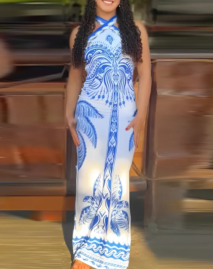 Tropical Print Halter Dress with Alluring Tied Detail and Sexy Slit: A Casual, Backless Bodycon Midi Dress for a Striking Look
Tropical Print Halter Dress with Alluring Tied Detail and Sexy Slit: A Casual, Backless Bodycon Midi Dress for a Striking Look