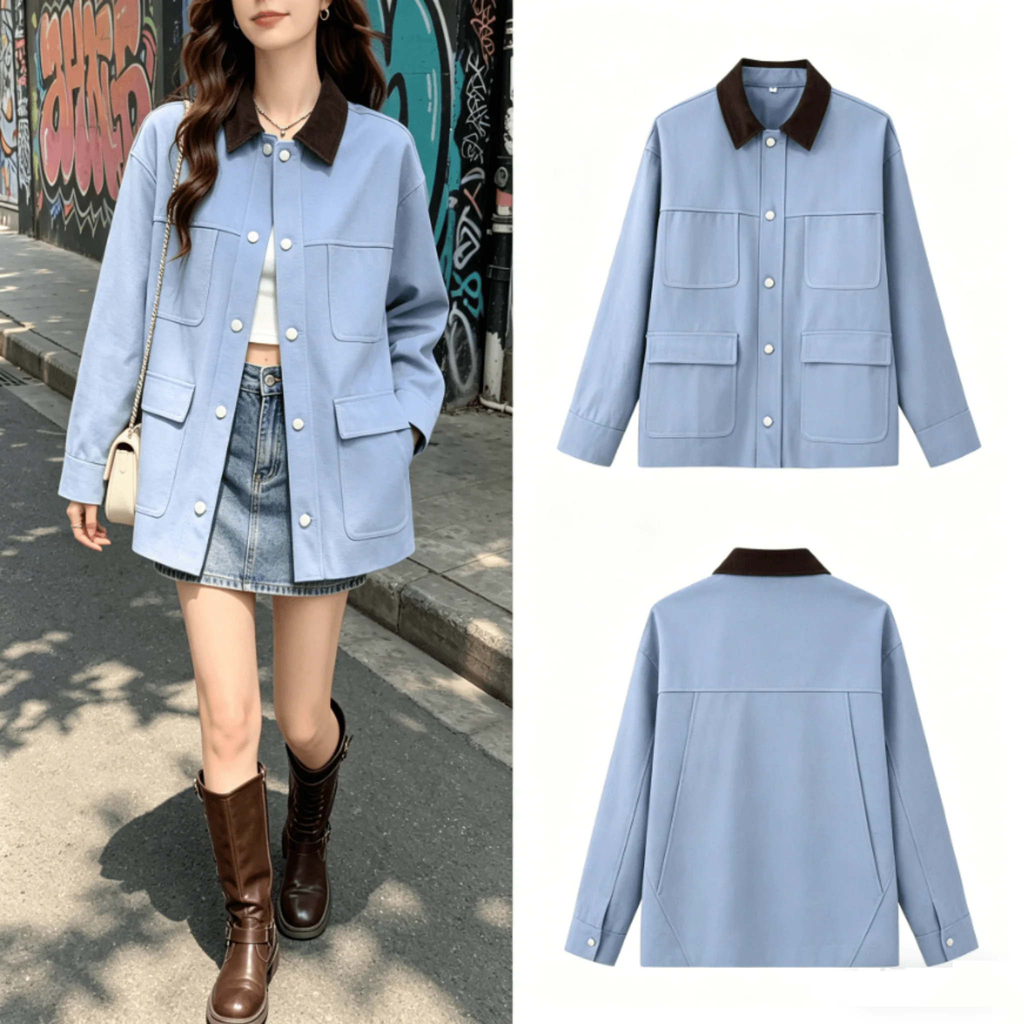 Women's Fashion Patchwork Jacket Loose Fit Long Sleeve Street Style Decorative Button Coat Spring Summer New Arrival Coat
Women's Fashion Patchwork Jacket Loose Fit Long Sleeve Street Style Decorative Button Coat Spring Summer New Arrival Coat