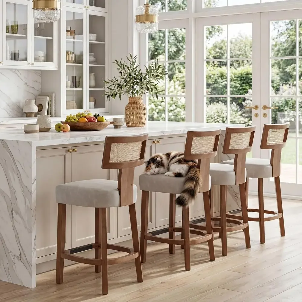 Set of 4 Grey PU Leather Upholstered Rattan Counter Height Bar Stools with Natural Wooden Legs
Set of 4 Grey PU Leather Upholstered Rattan Counter Height Bar Stools with Natural Wooden Legs