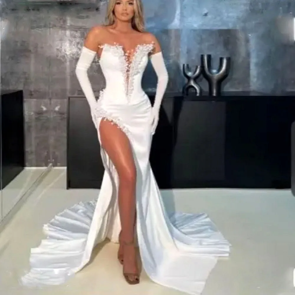 Evening Dresses With Detachable Sleeves high Slit Beads Mermaid Prom Dress Women Satin Long Special Pccasion Gowns To Party
Evening Dresses With Detachable Sleeves high Slit Beads Mermaid Prom Dress Women Satin Long Special Pccasion Gowns To Party