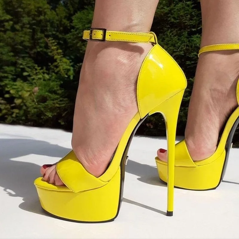 Ultra High Heel Woman Sandals Yellow Patent Leather Peep Toe Platform Ankle Strap Shoes Hollow Summer Outside Footwear
Ultra High Heel Woman Sandals Yellow Patent Leather Peep Toe Platform Ankle Strap Shoes Hollow Summer Outside Footwear