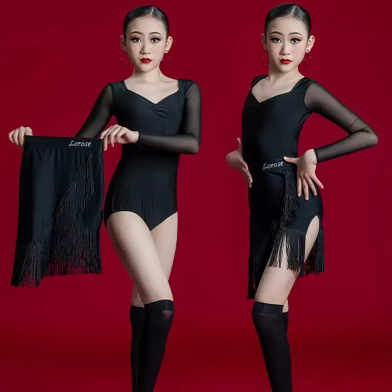 Children's Latin Dance Dress Black Tassel Training Clothes Girls Competition Velvet Long Sleeve Performance Dress
Children's Latin Dance Dress Black Tassel Training Clothes Girls Competition Velvet Long Sleeve Performance Dress