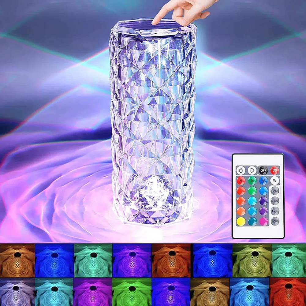 USB Rechargeable LED Crystal Table Lamp 16 Colors Touch Control Rose Nigh Light Projector Diamond Atmosphere Room Decoration
USB Rechargeable LED Crystal Table Lamp 16 Colors Touch Control Rose Nigh Light Projector Diamond Atmosphere Room Decoration