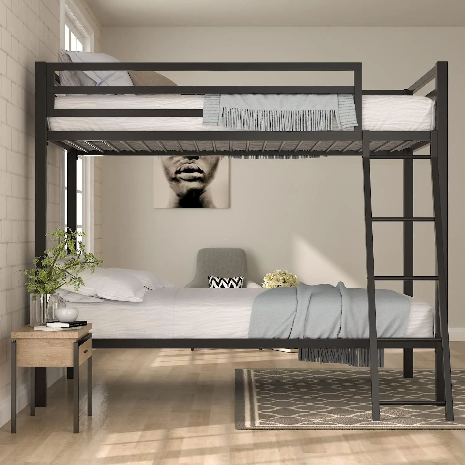 Twin Size with Ladder for Junior, Metal Twin Bunk beds with Safety Full-Length Guardrail, Space-Saving/No Box Spring Needed
Twin Size with Ladder for Junior, Metal Twin Bunk beds with Safety Full-Length Guardrail, Space-Saving/No Box Spring Needed