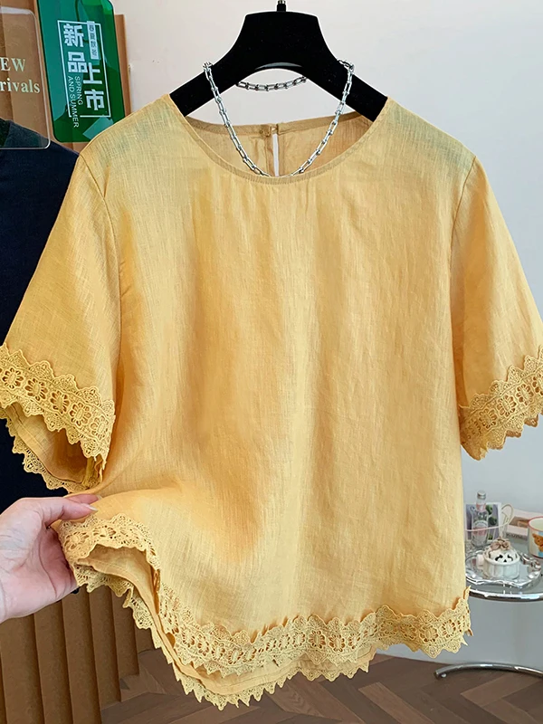 Retro Artistic Short Sleeve Shirt Women's Loose Lace Splicing Summer New Style Fashionable Korean Version Breathable Casual Top
Retro Artistic Short Sleeve Shirt Women's Loose Lace Splicing Summer New Style Fashionable Korean Version Breathable Casual Top