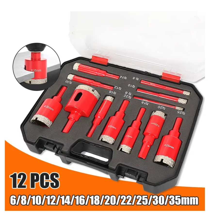 12Pcs Diamond Coated Drill Bits Set 6-35mm Hole Saw Kit for Glass Marble Granite Stone Tile Ceramic - Hand Tools
12Pcs Diamond Coated Drill Bits Set 6-35mm Hole Saw Kit for Glass Marble Granite Stone Tile Ceramic - Hand Tools
