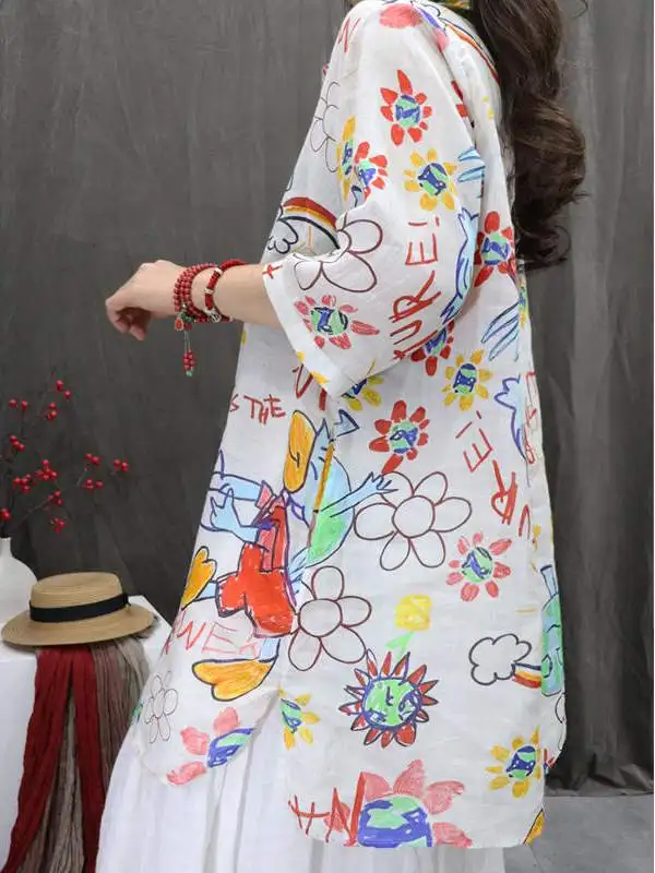 Уличный свободный крой, льняной топ Dr fiti с принтом, повседневный женский топ, длинный свек, с двойным воротником и семью пуговицами, лето 2025 г.
Уличный свободный крой, льняной топ Dr fiti с принтом, повседневный женский топ, длинный свек, с двойным воротником и семью пуговицами, лето 2025 г.