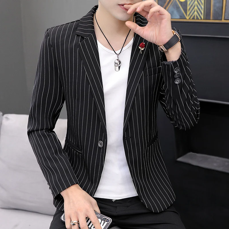 Casual Striped Men's Suit Korean Sle Slim Fit Spring Autumn Jaet Faionable Single-Breasted Coat for Students Urban Youth
Casual Striped Men's Suit Korean Sle Slim Fit Spring Autumn Jaet Faionable Single-Breasted Coat for Students Urban Youth
