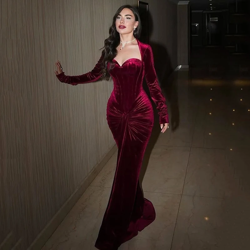Thinyfull Women Prom Evening Dresses Mermaid Long Sleeves Velvet Long Party Dress Formal Night Cocktail Prom Gowns Customized
Thinyfull Women Prom Evening Dresses Mermaid Long Sleeves Velvet Long Party Dress Formal Night Cocktail Prom Gowns Customized