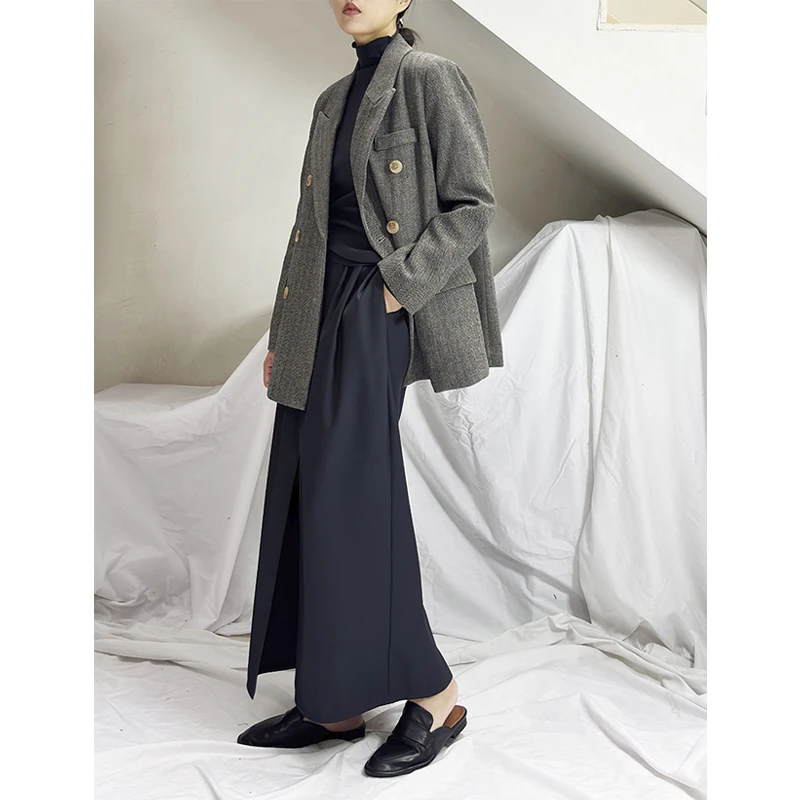 Loose Woolen Suit Jaet Women's Double Breasted Notch Collar Inner down Coat Brown ey Gingham Pattern Winter Outerwear
Loose Woolen Suit Jaet Women's Double Breasted Notch Collar Inner down Coat Brown ey Gingham Pattern Winter Outerwear