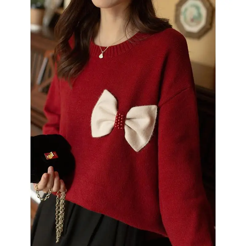 Fashion Bow Knitwear Women Autumn Winter Simplicity Office Lady Solid Color Long Sleeve Sweater Casual All-match Knitting Tops
Fashion Bow Knitwear Women Autumn Winter Simplicity Office Lady Solid Color Long Sleeve Sweater Casual All-match Knitting Tops