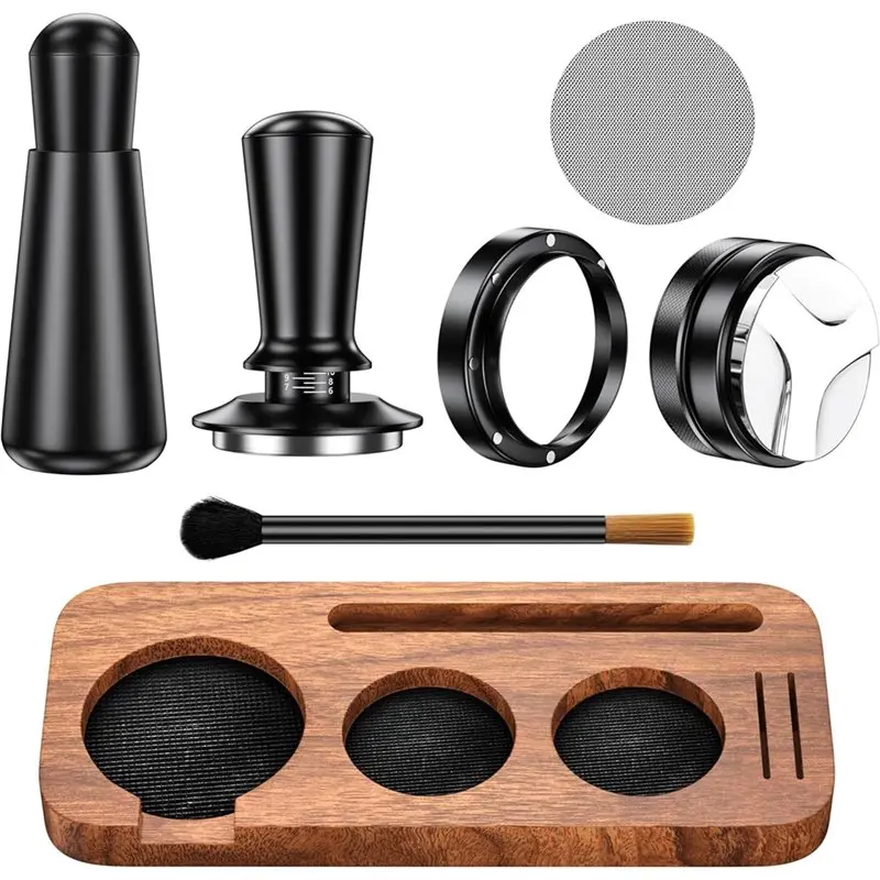 Набор аксессуаров для эспрессо Happy New - 7 предметов, 53 мм: инструменты, станция для темперовки, распределитель кофе, темпер, WDT-инструмент, запчасти для кофемашин
Набор аксессуаров для эспрессо Happy New - 7 предметов, 53 мм: инструменты, станция для темперовки, распределитель кофе, темпер, WDT-инструмент, запчасти для кофемашин