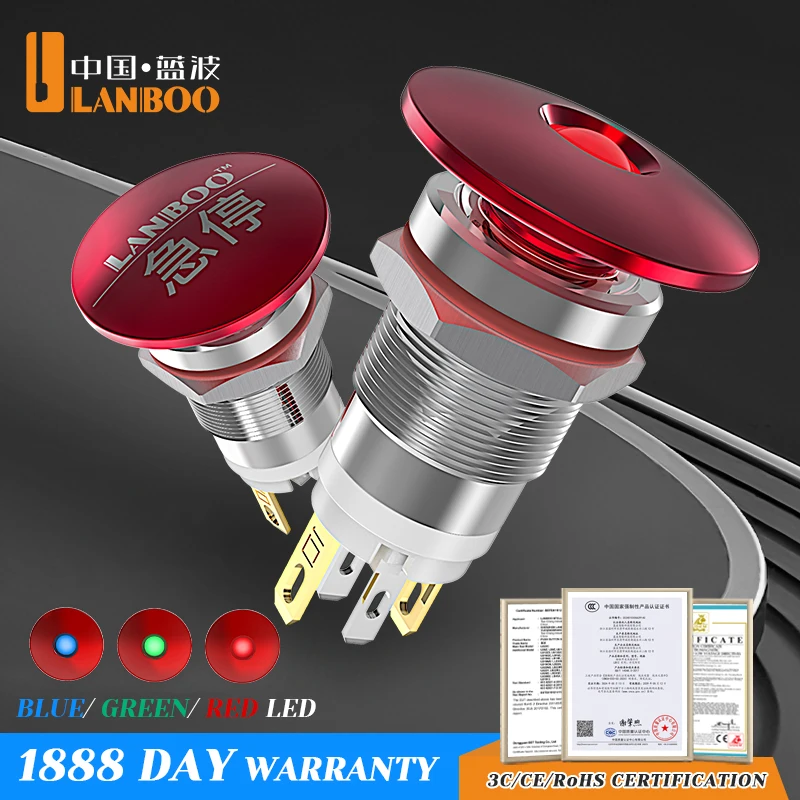 LANBOO 12mm Mini Mushroom Head Metal Emergency Stop Push-type switch 7A with LED Mini latching momentary1NO
LANBOO 12mm Mini Mushroom Head Metal Emergency Stop Push-type switch 7A with LED Mini latching momentary1NO