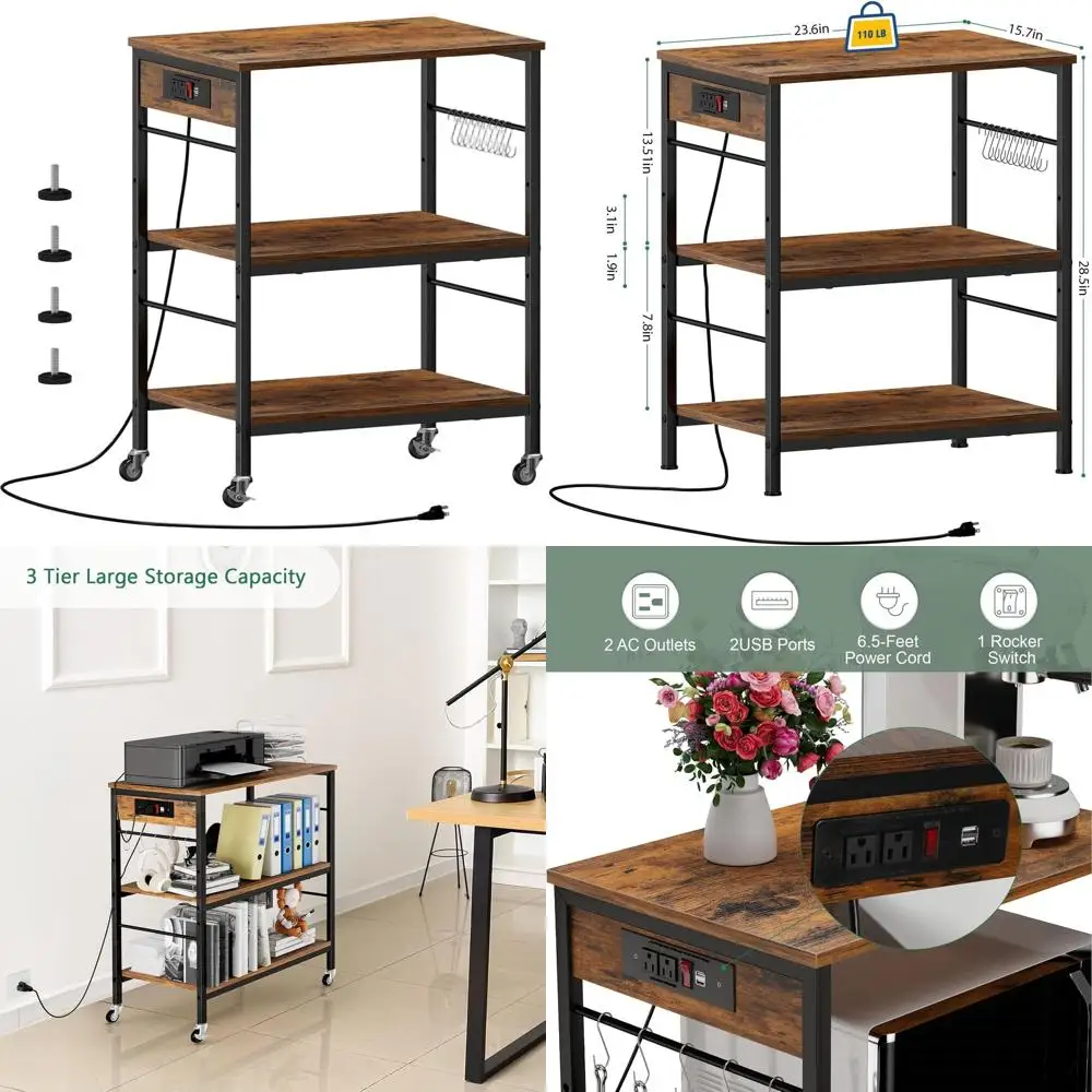 Кухонная тележка на колесиках в деревенском стиле, коричневая, с подставкой для микроволновки, местом для хранения и розеткой
Кухонная тележка на колесиках в деревенском стиле, коричневая, с подставкой для микроволновки, местом для хранения и розеткой