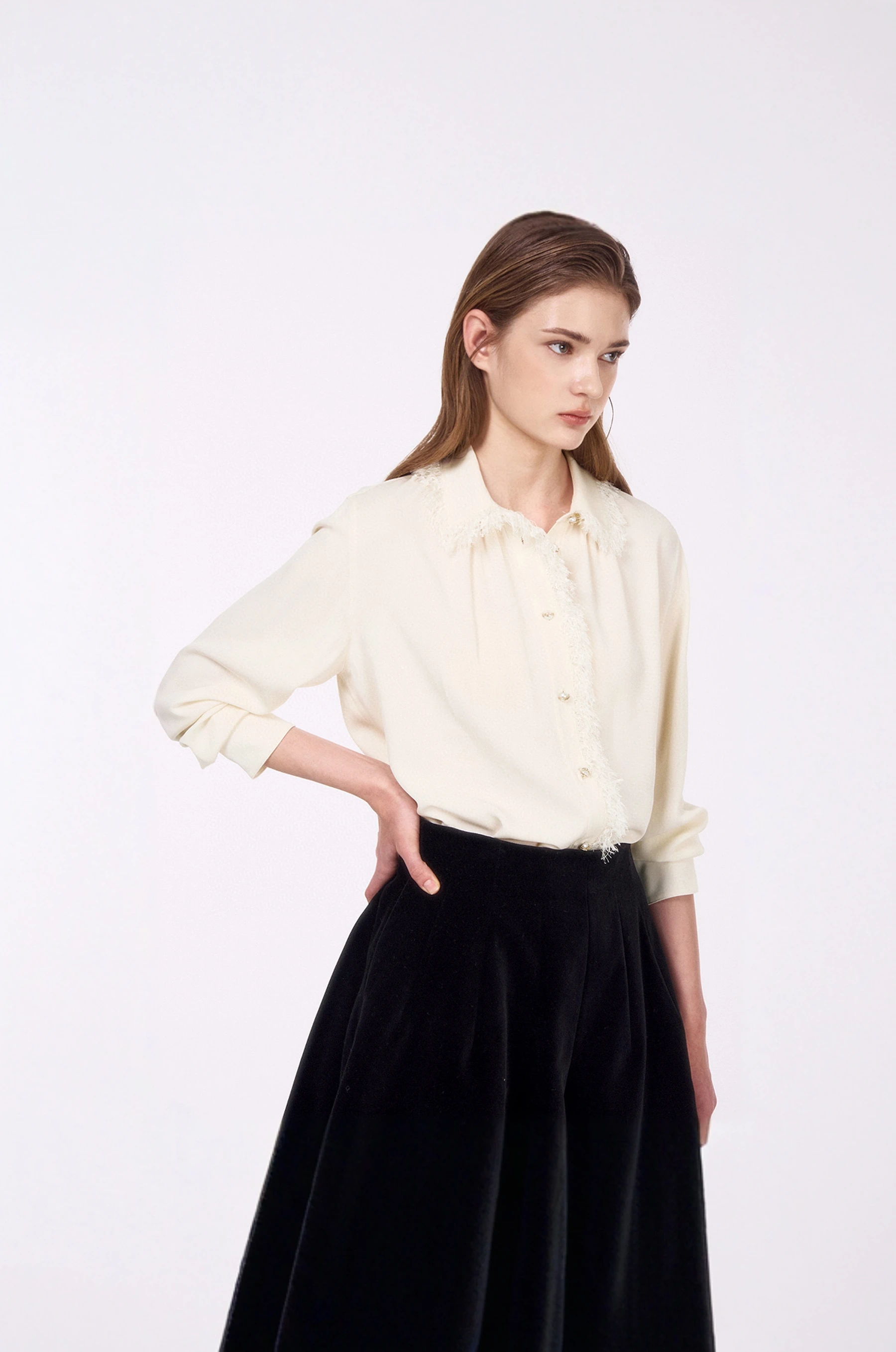 Spring New Sle LANV*25 Slimming Trim Fit irt Collar Stand up Long Sve Gauze Silk Korean Version Commute Faion 
Spring New Sle LANV*25 Slimming Trim Fit irt Collar Stand up Long Sve Gauze Silk Korean Version Commute Faion