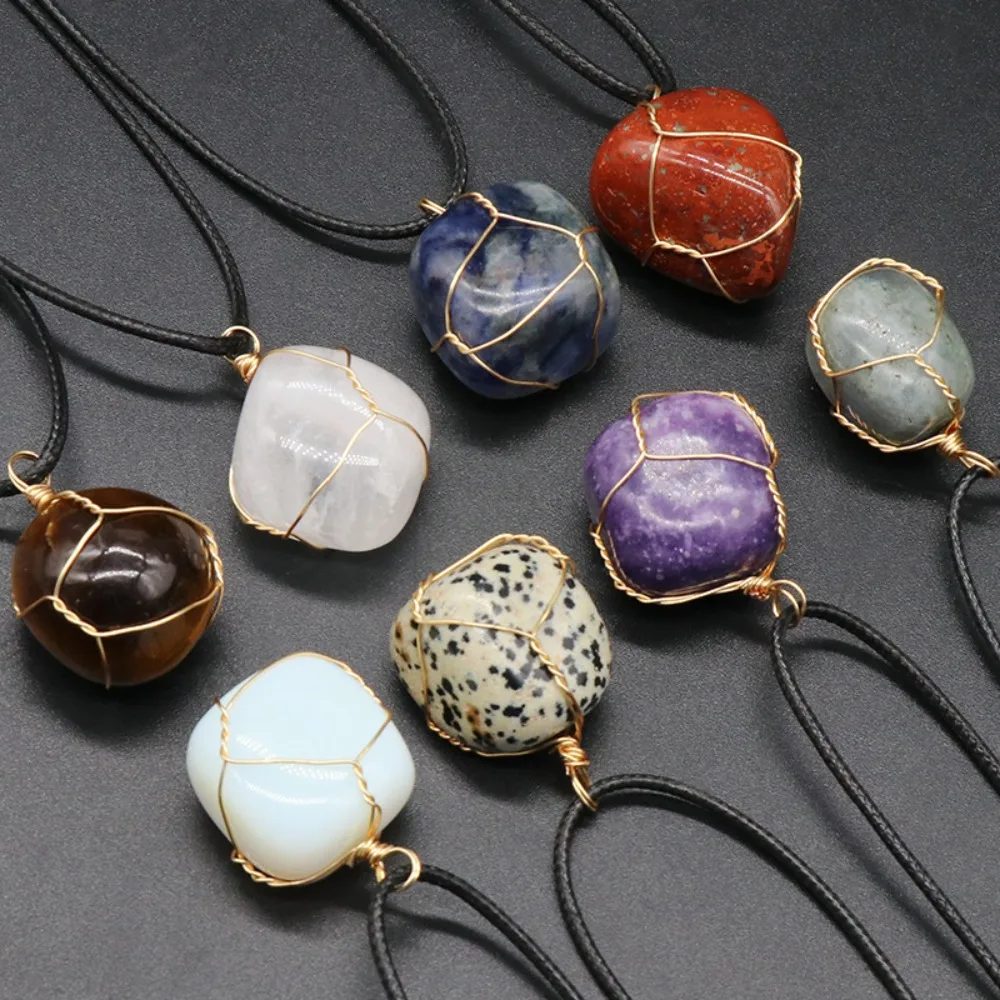 Natural Tumbled Stone Wire Wrapped Pendant Necklaces, Gold Plated with Adjustable Black Cord, Crystal Healing Jewelry
Natural Tumbled Stone Wire Wrapped Pendant Necklaces, Gold Plated with Adjustable Black Cord, Crystal Healing Jewelry