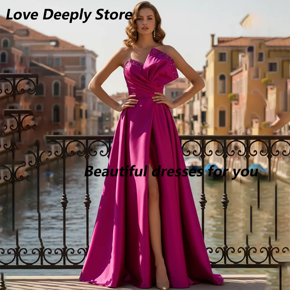 Elegant Fuchsia Prom Dress Customized V-Neck Beading Pleated Satin Women's Evening Gowns Maxi A Line Slit Modern Prom Dresses
Elegant Fuchsia Prom Dress Customized V-Neck Beading Pleated Satin Women's Evening Gowns Maxi A Line Slit Modern Prom Dresses
