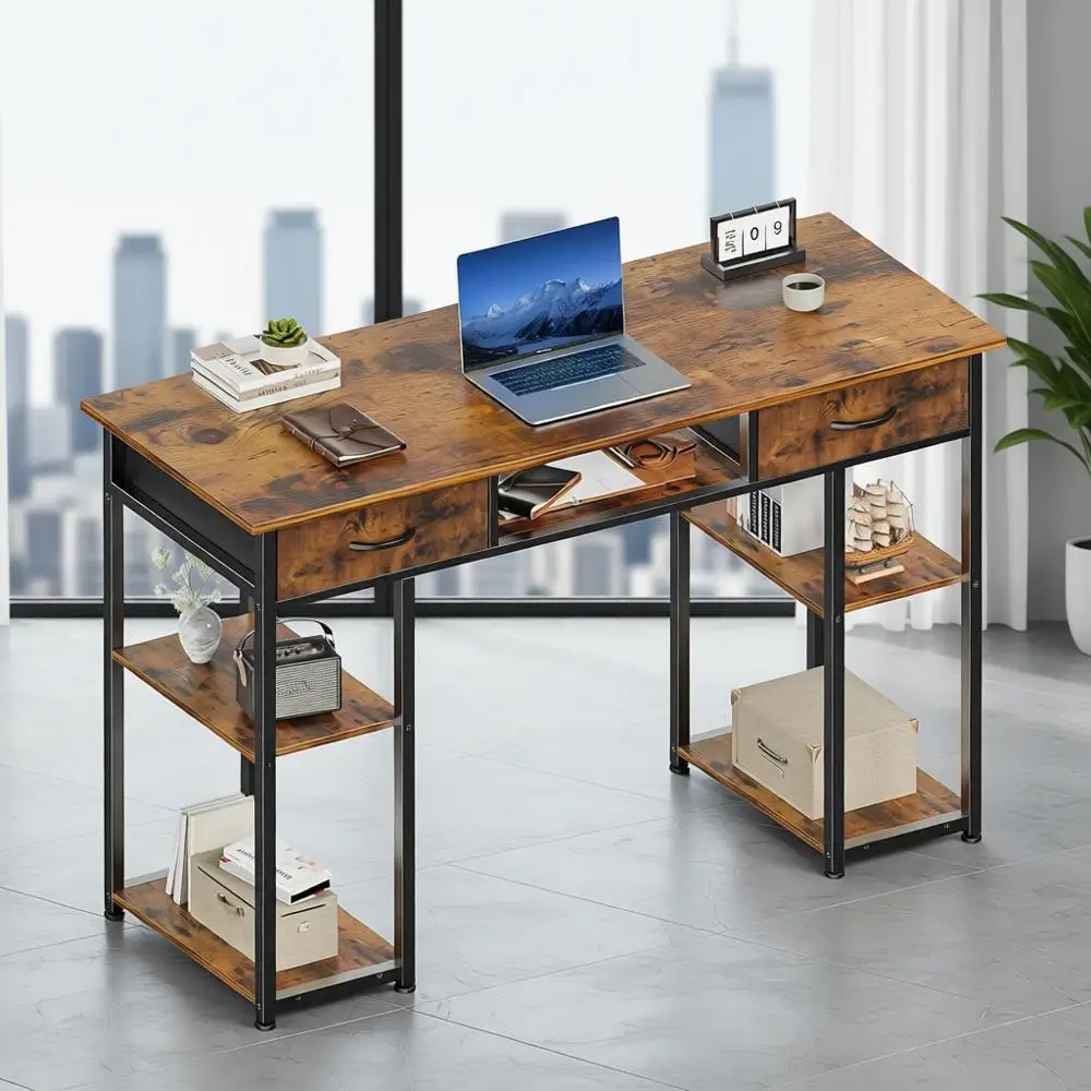 48 Rustic Brown Adjustable Desk with Drawers and Storage for Gaming, Writing, and Studying
48 Rustic Brown Adjustable Desk with Drawers and Storage for Gaming, Writing, and Studying