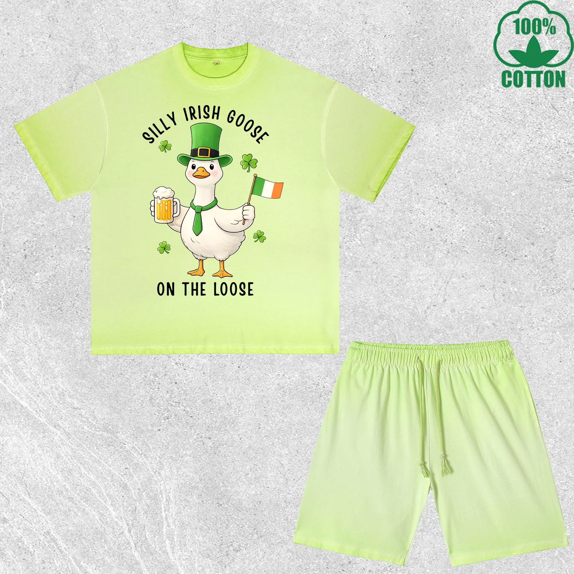 Комплект из футболки и шорт с принтом Irish Goose, эффект потертости, разноцветный, свободный крой, модный, 100% хлопок, выгодный набор
Комплект из футболки и шорт с принтом Irish Goose, эффект потертости, разноцветный, свободный крой, модный, 100% хлопок, выгодный набор