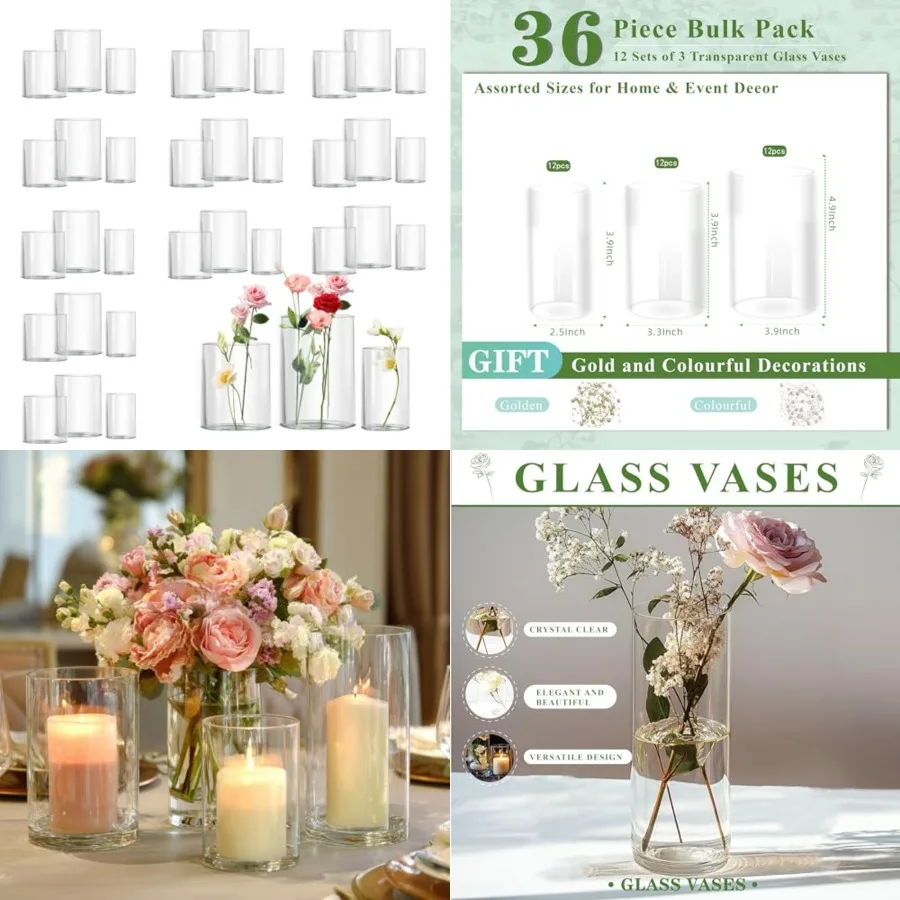 Glass Cylinder Vase for Set of for Centerpieces, 4, 4, inch Tall Clear Cylinder Vase Bulk Floating Candle Holder Flower Vase fo
Glass Cylinder Vase for Set of for Centerpieces, 4, 4, inch Tall Clear Cylinder Vase Bulk Floating Candle Holder Flower Vase fo