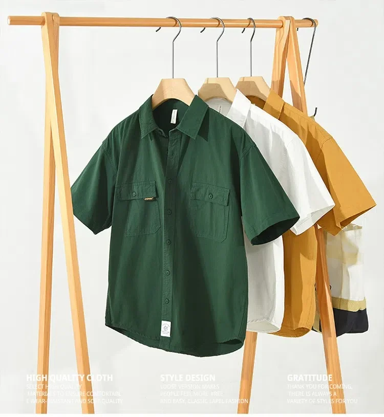 Summer Short Sleeve Cargo Shirt Men Japanese Streetwear Double Pocket Green Shirt Casual Pure Cotton Comfort Tops Loose Shirts
Summer Short Sleeve Cargo Shirt Men Japanese Streetwear Double Pocket Green Shirt Casual Pure Cotton Comfort Tops Loose Shirts