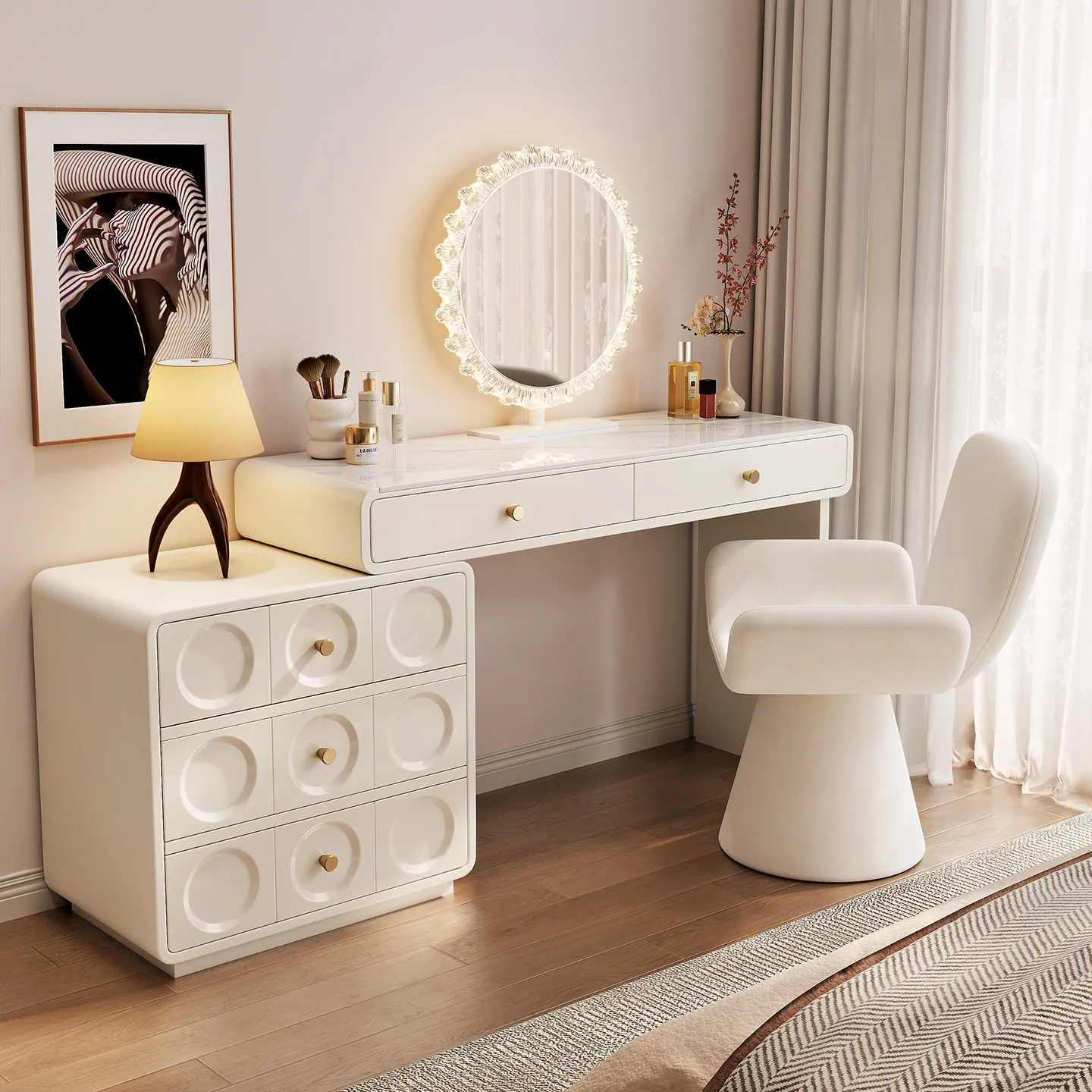 # Bluetooth Speaker Modern Dresser Chest Extendable Bedroom Lighted Mirror Vanity Makeup Dressing Table Small Space
# Bluetooth Speaker Modern Dresser Chest Extendable Bedroom Lighted Mirror Vanity Makeup Dressing Table Small Space