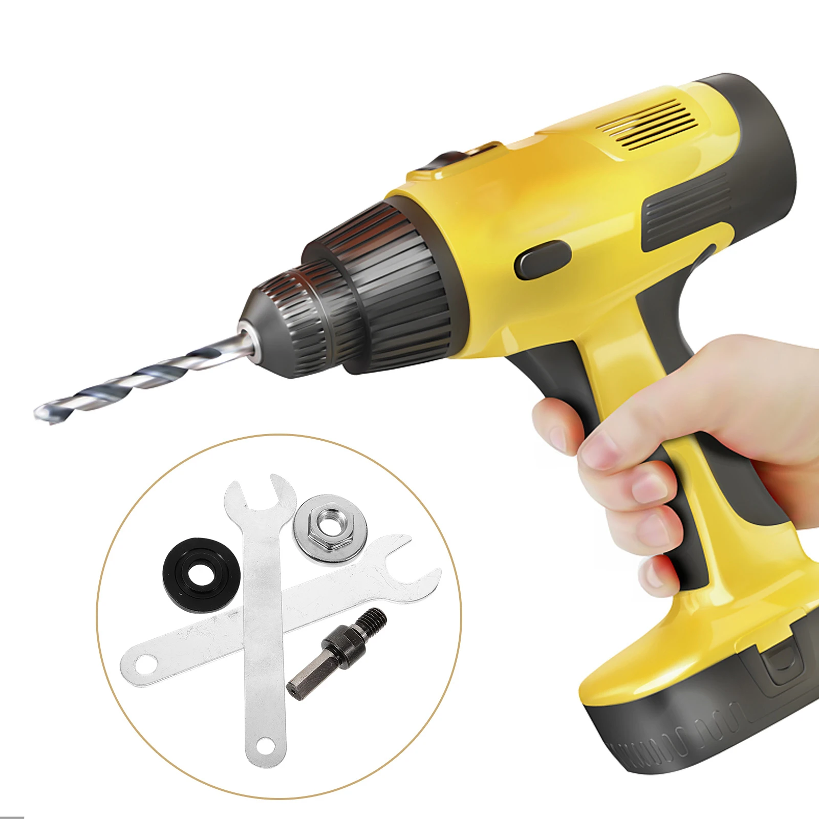 1 Set Electric Drill Angle Adapter Kit For Grinding Cutting Wood Rust Removal Compatible With Spanner Power Tool Accessories
1 Set Electric Drill Angle Adapter Kit For Grinding Cutting Wood Rust Removal Compatible With Spanner Power Tool Accessories