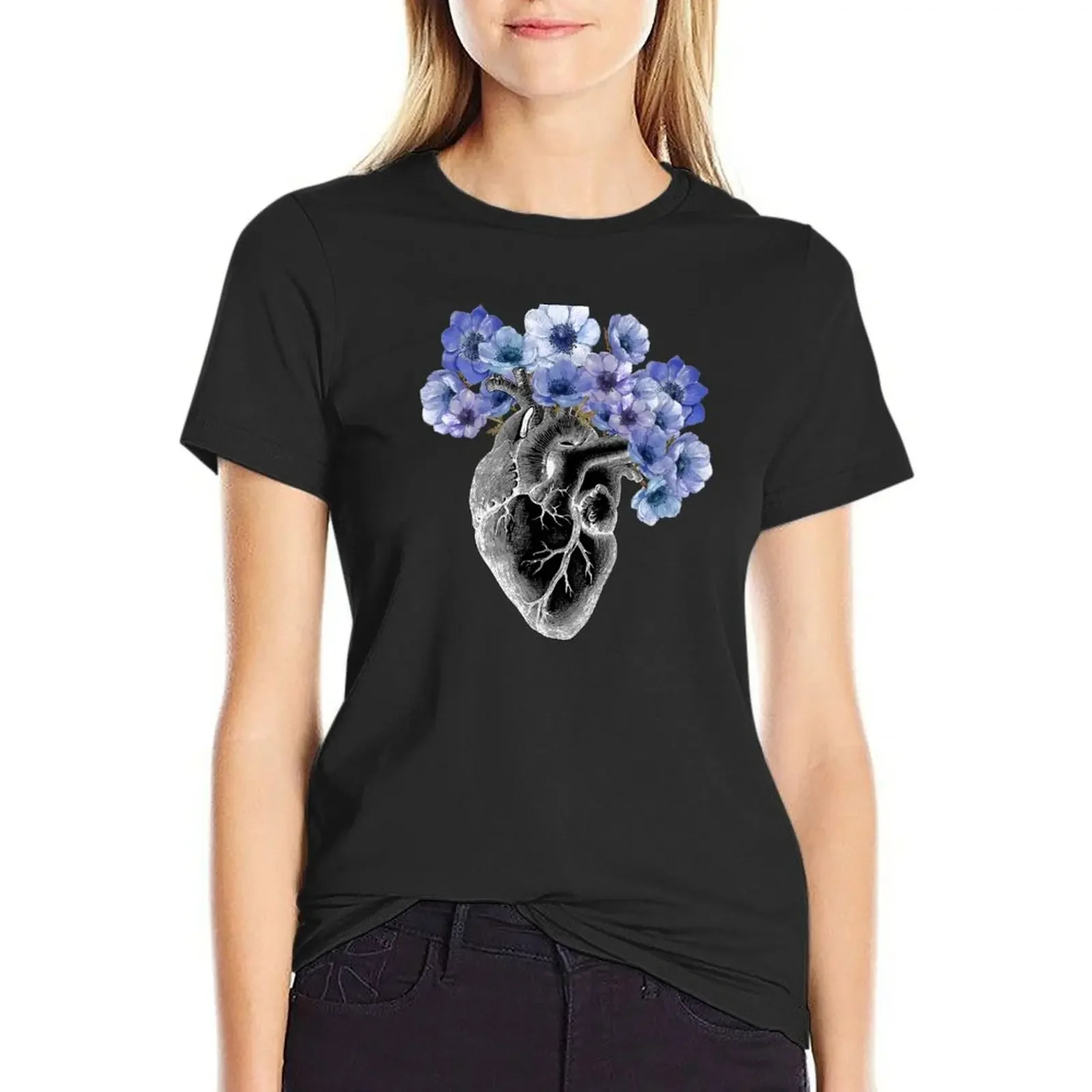 human heart with blue anemones flowers, black T-Shirt tops tees Blouse aesthetic clothes Women's tops
human heart with blue anemones flowers, black T-Shirt tops tees Blouse aesthetic clothes Women's tops