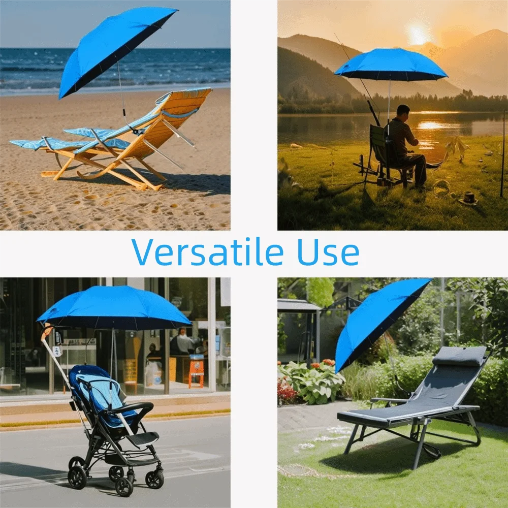 Adjustable 360° Clamp-on Umbrella UV black vinyl coating Lightweight Beach Chair Umbrella Large Universal
Adjustable 360° Clamp-on Umbrella UV black vinyl coating Lightweight Beach Chair Umbrella Large Universal