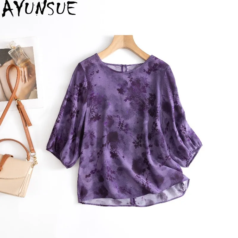 AYUNSUE 100% Silk Women's T-shirts Elegant O-neck Pullover Loose Purple Tops for Woman Summer Clothes Woman 2026 Ropa De Mujer
AYUNSUE 100% Silk Women's T-shirts Elegant O-neck Pullover Loose Purple Tops for Woman Summer Clothes Woman 2026 Ropa De Mujer