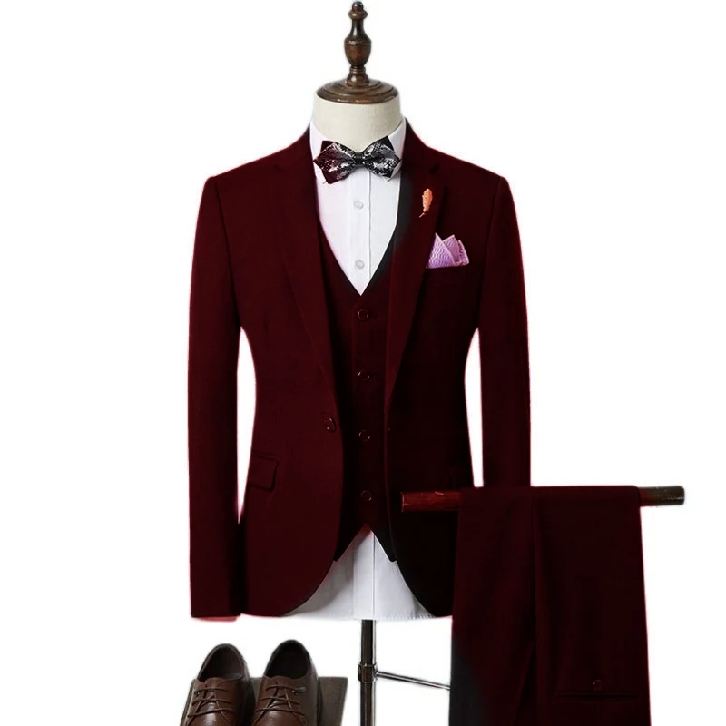 Lansboter Dark Red Men Suit 3 Pieces Slim Fit Solid Color Casual Suitable Business Wedding Dress Groom Jacket Vest With Pants
Lansboter Dark Red Men Suit 3 Pieces Slim Fit Solid Color Casual Suitable Business Wedding Dress Groom Jacket Vest With Pants
