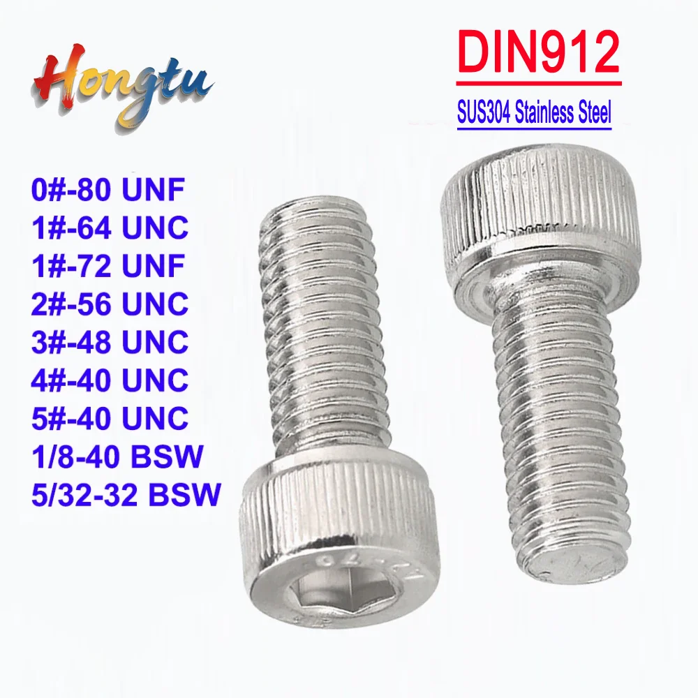 DIN912 Allen Key Screws - 0#-1# to 5# UNC UNF & 1/8-40 5/32-32 BSW, SUS304 A2 Stainless Steel Hex Socket Knurled Cap Bolts 
DIN912 Allen Key Screws - 0#-1# to 5# UNC UNF & 1/8-40 5/32-32 BSW, SUS304 A2 Stainless Steel Hex Socket Knurled Cap Bolts