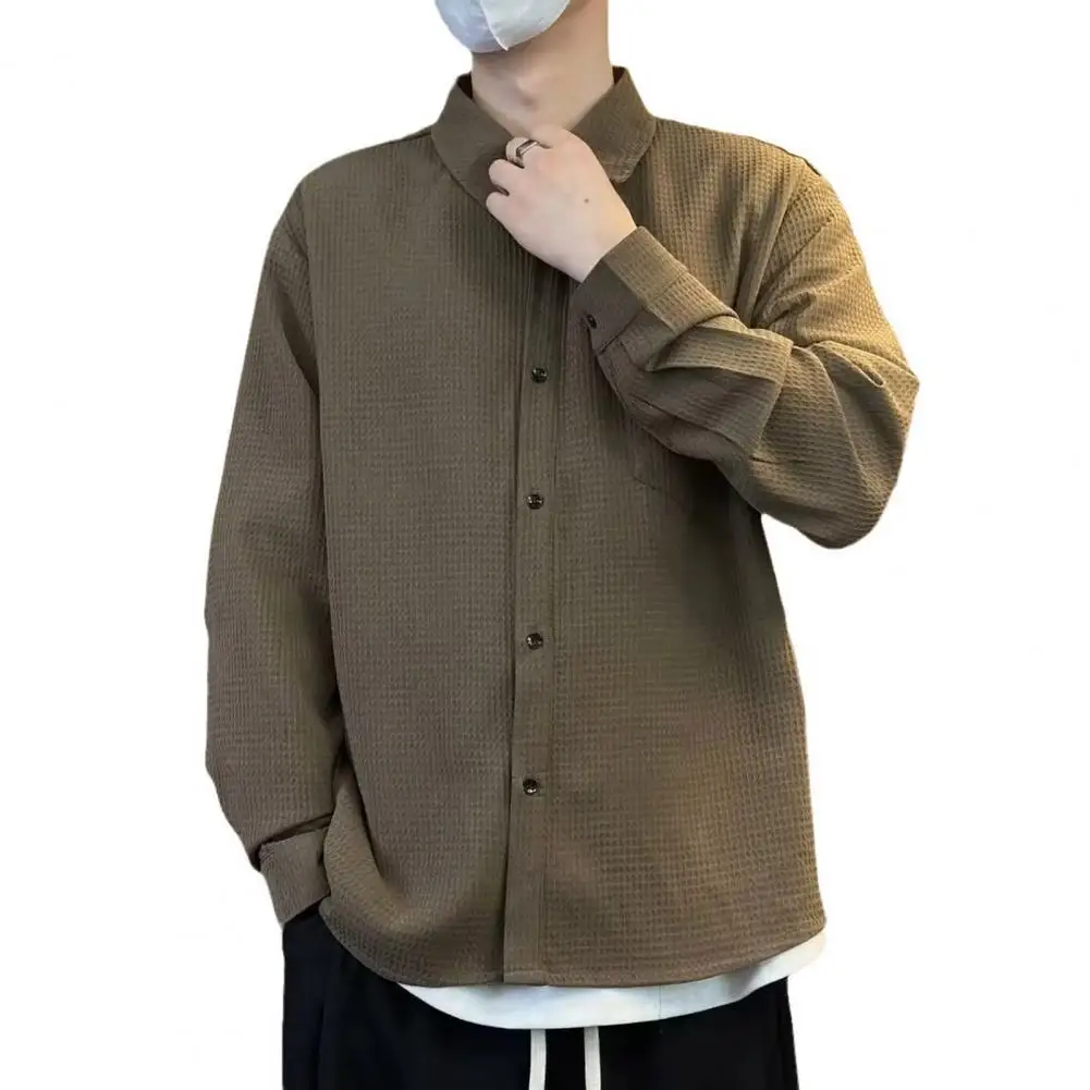 Men Polyester Shirt Men's Mid-length Cardigan Shirt with Turn-down Collar Single-breasted Closure Loose Fit Long Sleeve for Fall
Men Polyester Shirt Men's Mid-length Cardigan Shirt with Turn-down Collar Single-breasted Closure Loose Fit Long Sleeve for Fall