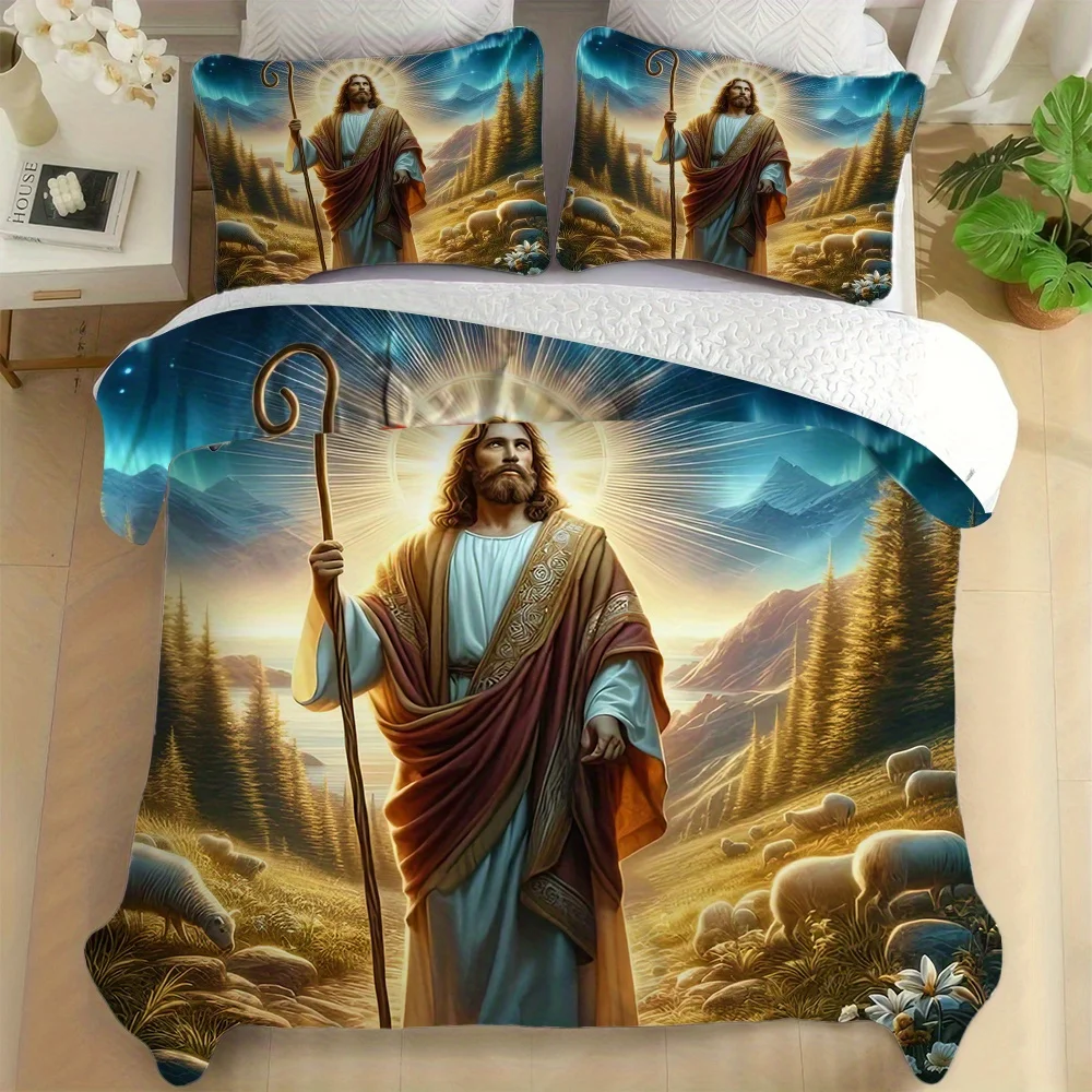 2pcs/3pcs Jesus Quilt Cover Set - Soft Polyester Bedding with Inspirational Religious Art, Sunset Landscape Design
2pcs/3pcs Jesus Quilt Cover Set - Soft Polyester Bedding with Inspirational Religious Art, Sunset Landscape Design