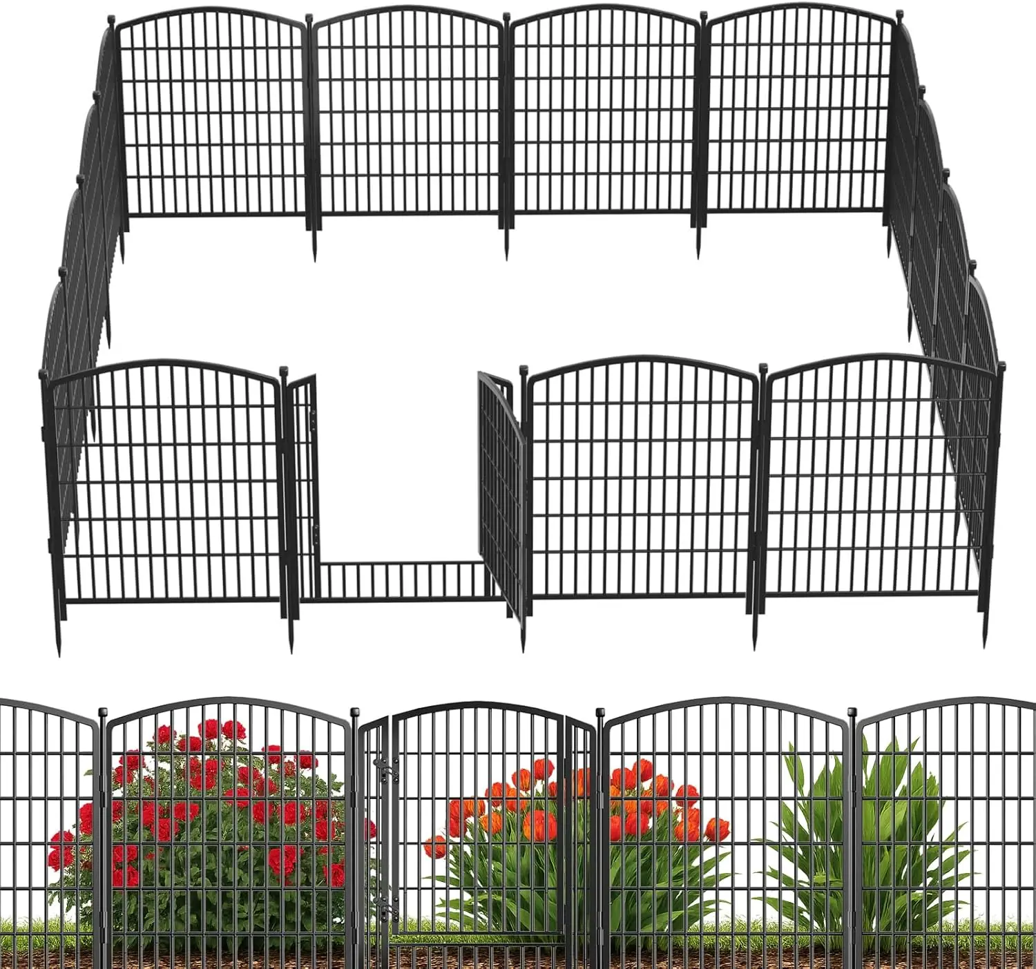 31in(H) x 26ft(L) No Dig Decorative Garden Fence with Gate, 12 Panels Rustproof Animal Barrier Metal
31in(H) x 26ft(L) No Dig Decorative Garden Fence with Gate, 12 Panels Rustproof Animal Barrier Metal