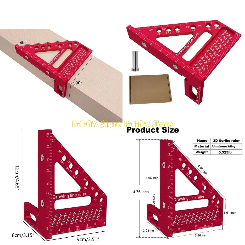 Y1AD CarpenterSquare Aluminum Miters Triangle Hole Ruler Woodworking Square Protractors