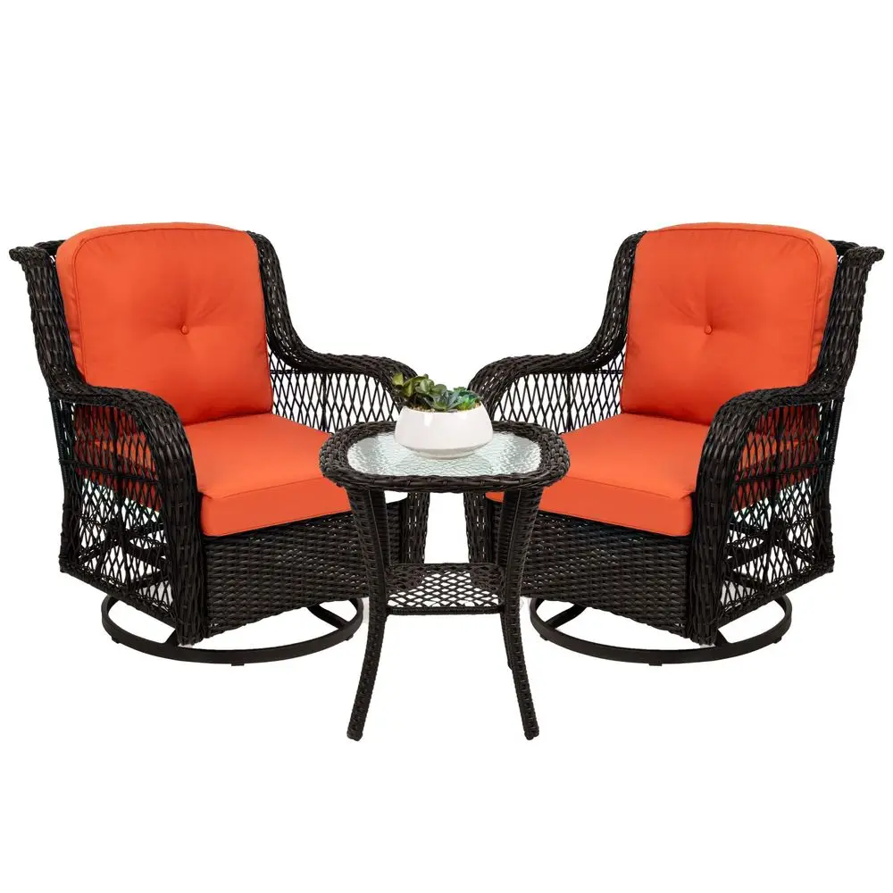 3Piece Outdoor Wicker Patio Bistro Set w 2 360Degree Swivel Rocking Chairs and Tempered Glass Top Side Table Rust
3Piece Outdoor Wicker Patio Bistro Set w 2 360Degree Swivel Rocking Chairs and Tempered Glass Top Side Table Rust