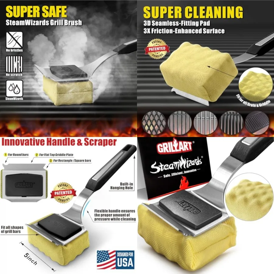 Grill Brush Bristle Free. Upgraded BBQ Replaceable Cleaning Head, Seamless-Fitting Scraper Tools for Cast Iron/Stainless-Steel
Grill Brush Bristle Free. Upgraded BBQ Replaceable Cleaning Head, Seamless-Fitting Scraper Tools for Cast Iron/Stainless-Steel