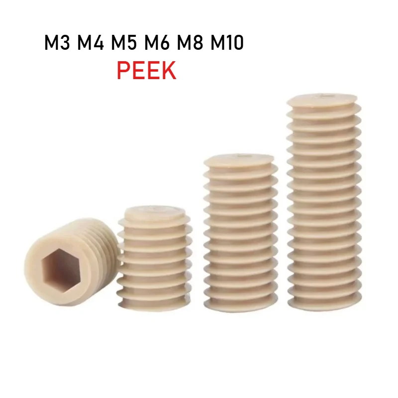PEEK Plastics Hexagon Hex Socket Flat Point Set Screw M3 M4 M5 M6 M8 M10 End Grub Headless High Temperature Resistance
PEEK Plastics Hexagon Hex Socket Flat Point Set Screw M3 M4 M5 M6 M8 M10 End Grub Headless High Temperature Resistance