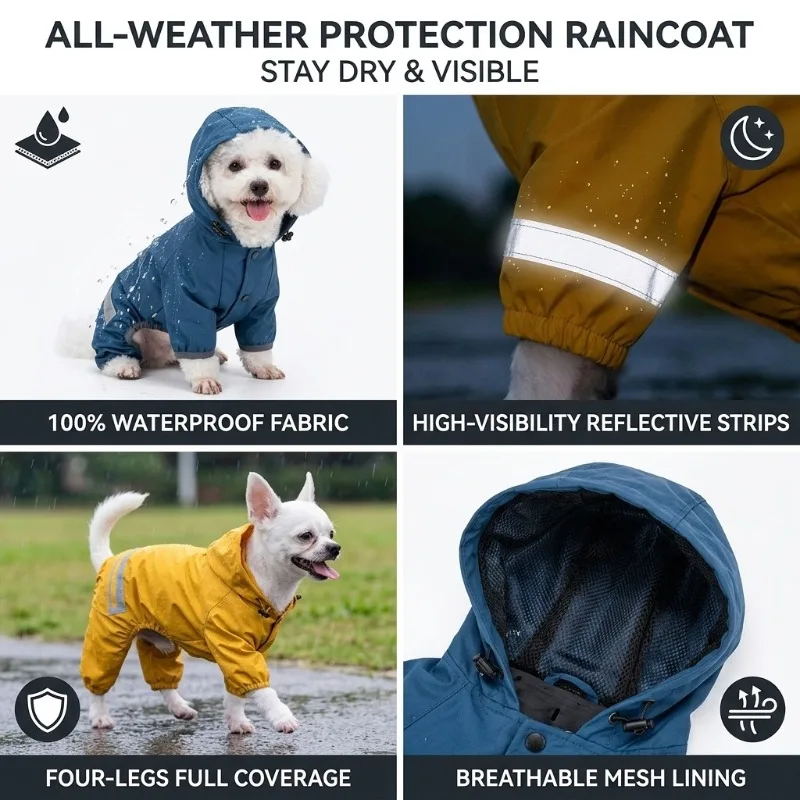 Waterproof Reflective Dog Raincoat, Hooded Jumpsuit for Small Medium Dogs, Full Body Rain Gear for Chihuahua Maltese
Waterproof Reflective Dog Raincoat, Hooded Jumpsuit for Small Medium Dogs, Full Body Rain Gear for Chihuahua Maltese