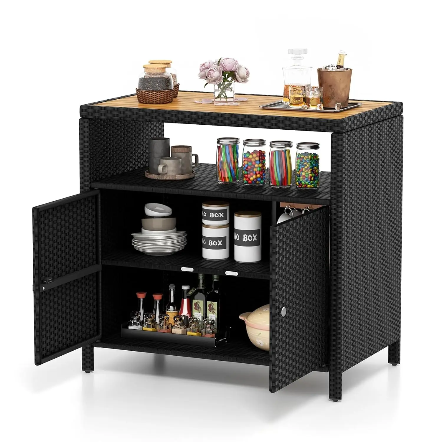 Outdoor Storage Cabinet, Outdoor Cabinet with Acacia Wood Countertop, Open Compartment, 2-Door, Customized
Outdoor Storage Cabinet, Outdoor Cabinet with Acacia Wood Countertop, Open Compartment, 2-Door, Customized