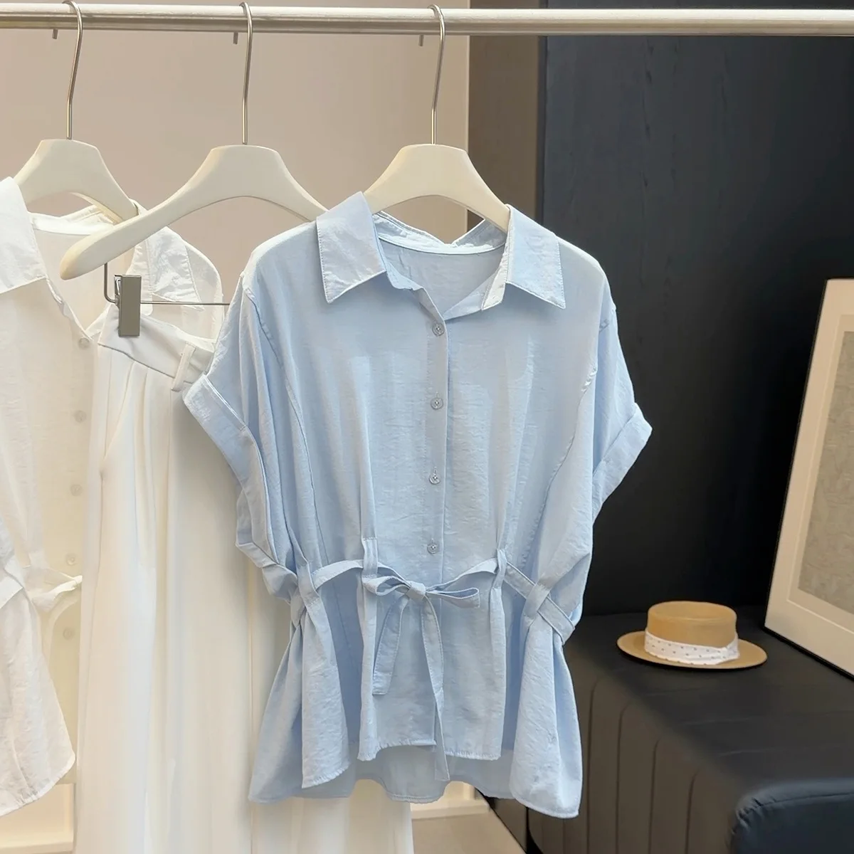 Women's Belted Short-Sleeve Shirt, Casual Waist-Tied Button-Down Blouse, Loose-Fit Turn-Down Collar Top for Summer
Women's Belted Short-Sleeve Shirt, Casual Waist-Tied Button-Down Blouse, Loose-Fit Turn-Down Collar Top for Summer