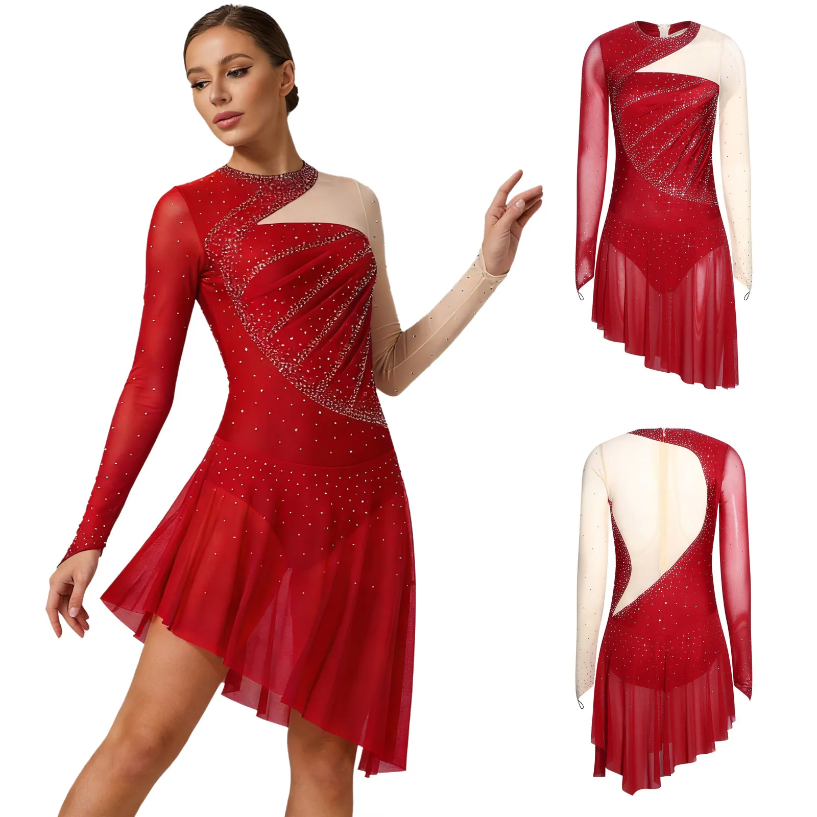 Women Figure Skating Rhythmic Gymnastics Costume Shiny Rhinestone Mesh Long Sleeve Ballet Lyrical Latin Dance Dress Leotards
Women Figure Skating Rhythmic Gymnastics Costume Shiny Rhinestone Mesh Long Sleeve Ballet Lyrical Latin Dance Dress Leotards