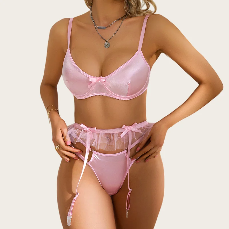 Women Sexy Set Erotic Lingerie Luxury Satin Bra Tulle Garter Belt Panties 3 Pieces Sets Bow Beautiful Underwear Elegant Lingerie
Women Sexy Set Erotic Lingerie Luxury Satin Bra Tulle Garter Belt Panties 3 Pieces Sets Bow Beautiful Underwear Elegant Lingerie
