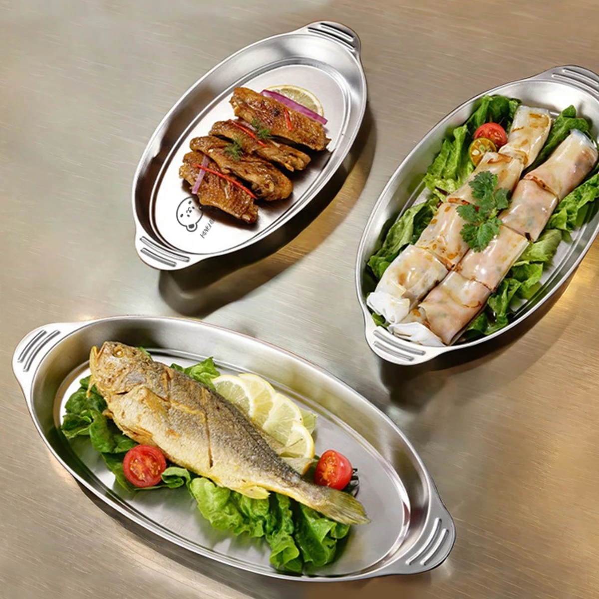 Heat-resistant Oval Food Plate 304 Stainless Steel Dinner Plate Thickened Stackable Food Serving Tray Dishwasher & Oven Safe
Heat-resistant Oval Food Plate 304 Stainless Steel Dinner Plate Thickened Stackable Food Serving Tray Dishwasher & Oven Safe