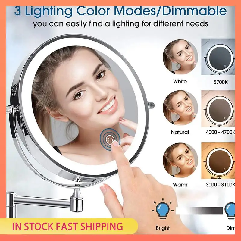 AA05 2 шт. настенное зеркало для макияжа для ванной комнаты со светодиодной поворотной складной подсветкой 1X/5X увеличение косметическое зеркало
AA05 2 шт. настенное зеркало для макияжа для ванной комнаты со светодиодной поворотной складной подсветкой 1X/5X увеличение косметическое зеркало