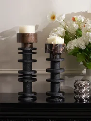 Large Black Marble Pillar Candlestick Luxury Travertine Stone Candle Holder for Wedding Dinning Party Table Centerpieces Large Black Marble Pillar Candlestick Luxury Travertine Stone Candle Holder for Wedding Dinning Party Table Centerpieces