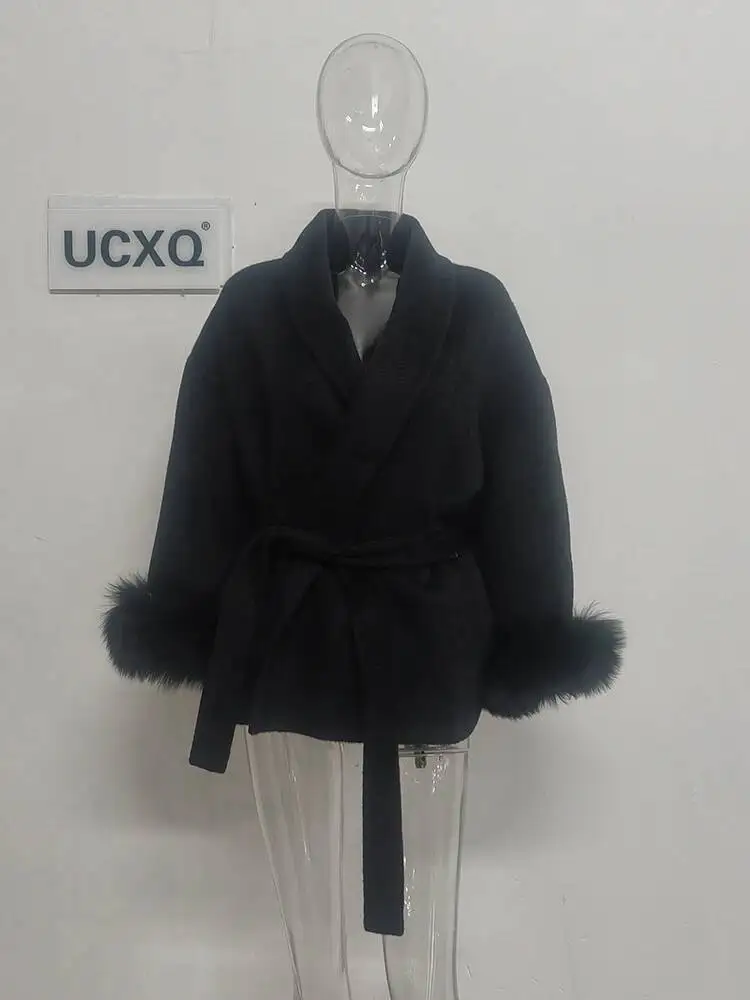 UCXQ Elegant OL Office Lady Overcoats Fur Patchwork Long Sleeve Woolen Coat Beautiful Women's Clothing Jacket Autumn 2025 Winter 43 S4e66d23293fd4b21850a007e59bd1ff4X
