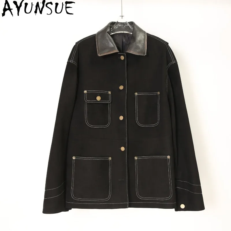 AYUNSUE Women's Leather Jackets Fashion Lapel Sheepskin Suede Jackets for Woman Loose Casual Black Tops Woman Clothes Jaqueta
AYUNSUE Women's Leather Jackets Fashion Lapel Sheepskin Suede Jackets for Woman Loose Casual Black Tops Woman Clothes Jaqueta